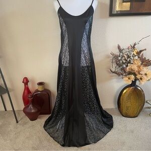 Full Sweep Silver Lace Panels Long Maxi Nightgown Slip Dress Chemise Lingerie
